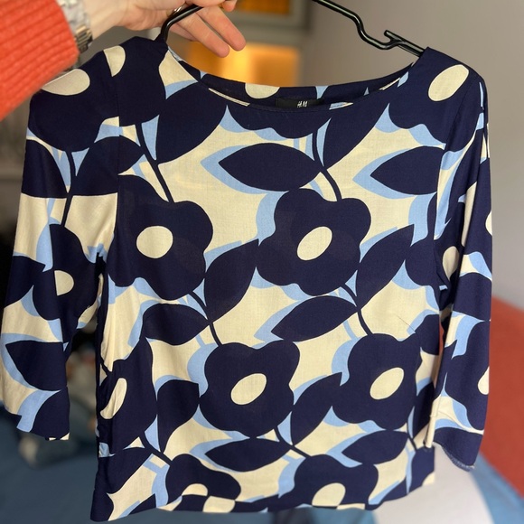 H&M Tops - H&M Navy & Light Blue Floral Boatneck Top